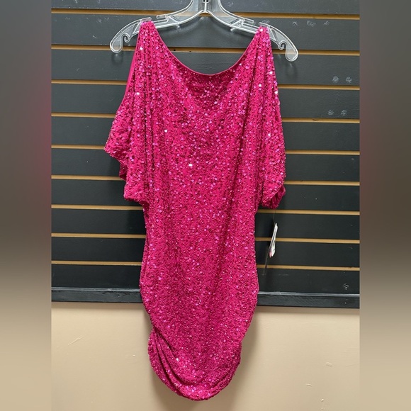 Aidan Mattox Pink Sequin One Shoulder Bodycon Dress - Picture 1 of 4